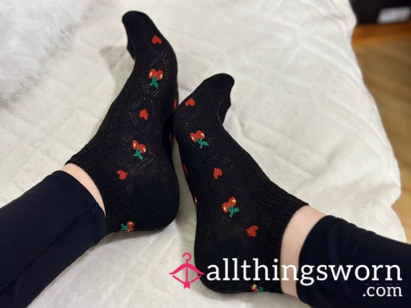 🖤Lace Black Short Socks With Cherries🖤