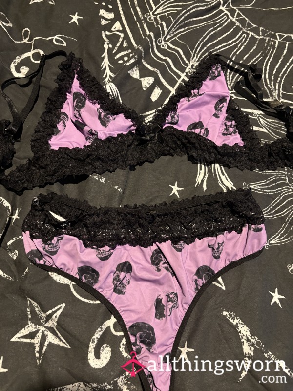 Lace Purple Bra And Thong Set