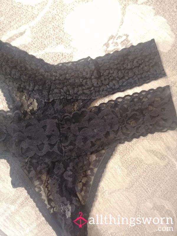 Worn Black Lace Thong