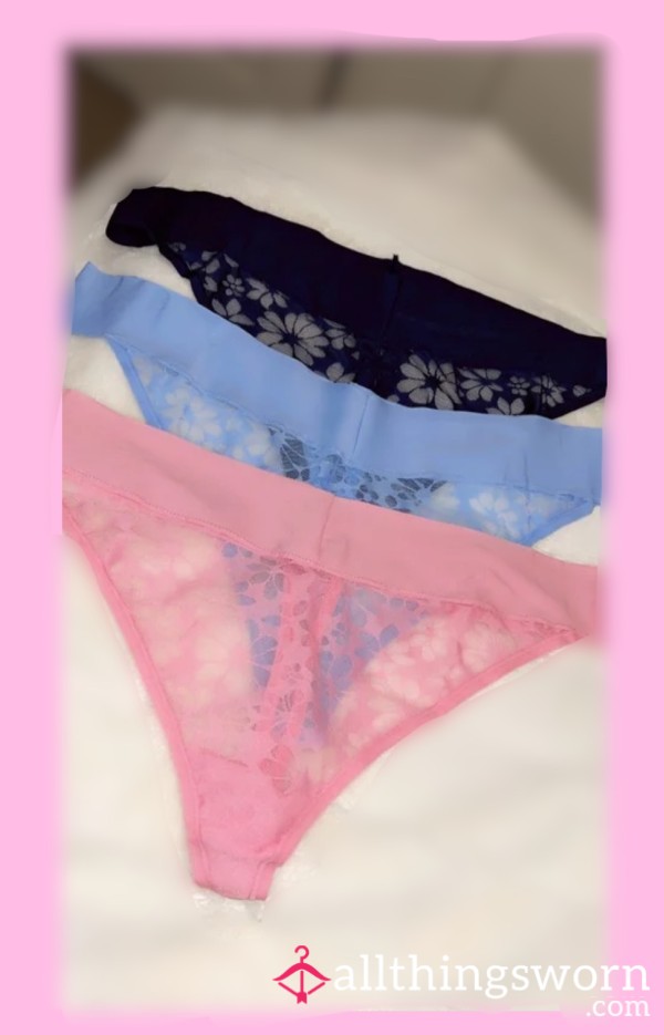 💕 Lace Thong Collection – Pink, Blue & Navy (Size 22) 💕