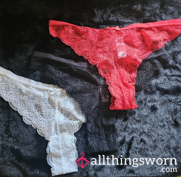 🖤 LACE Thongs 🖤 Black, White & Red Lace Thongs: Price Includes 1 Day Wear & Photo Proof Of Wear 💋