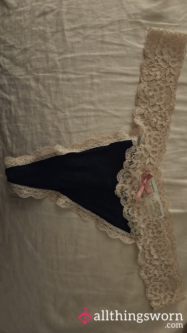 Blue/pink Lace Trim Cotton Thong
