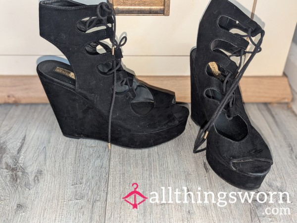 Lace Up Black Wedge Heels Size 7