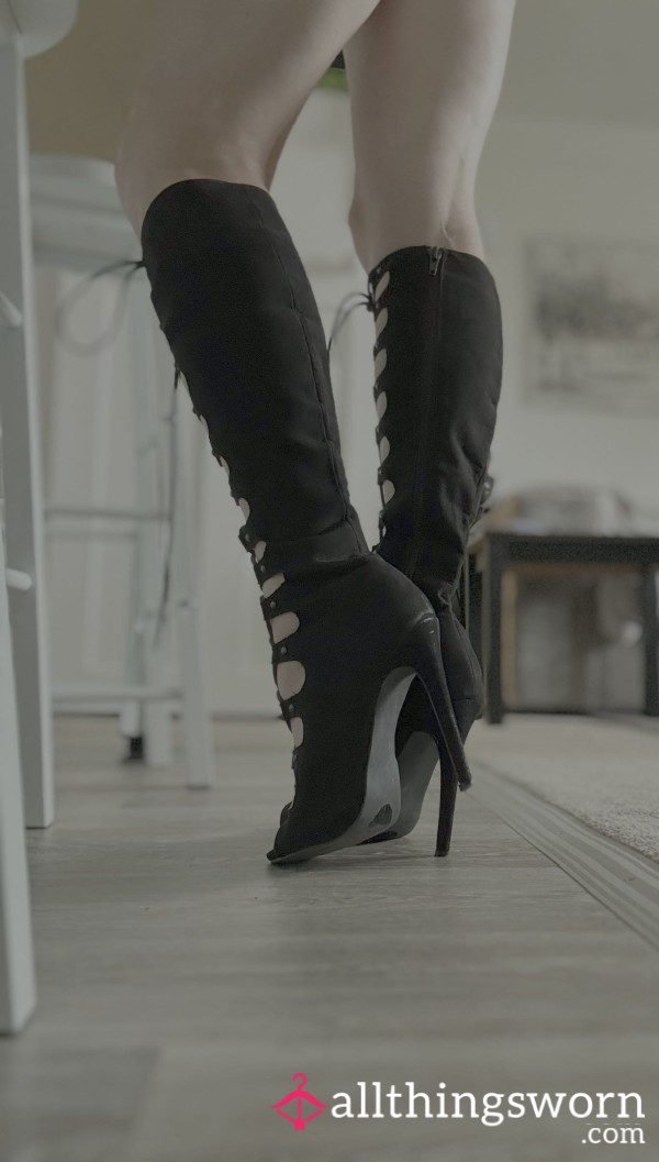 Lace Up Knee High Boots