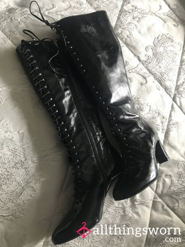 Lace Up Knee High Leather Boots