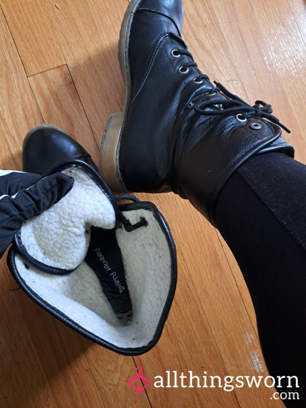 Lace Up Leather Fleece Lined Boots Sz9