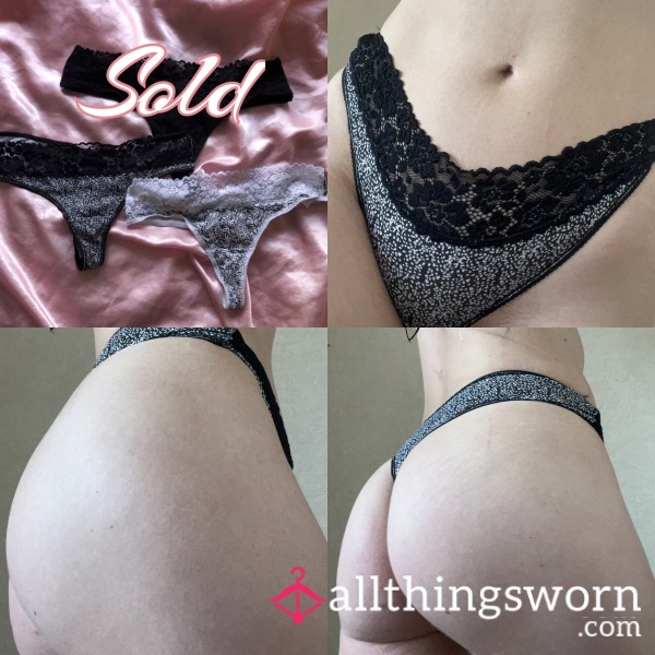 Lace Waistband Cotton Thongs Worn For You 🖤