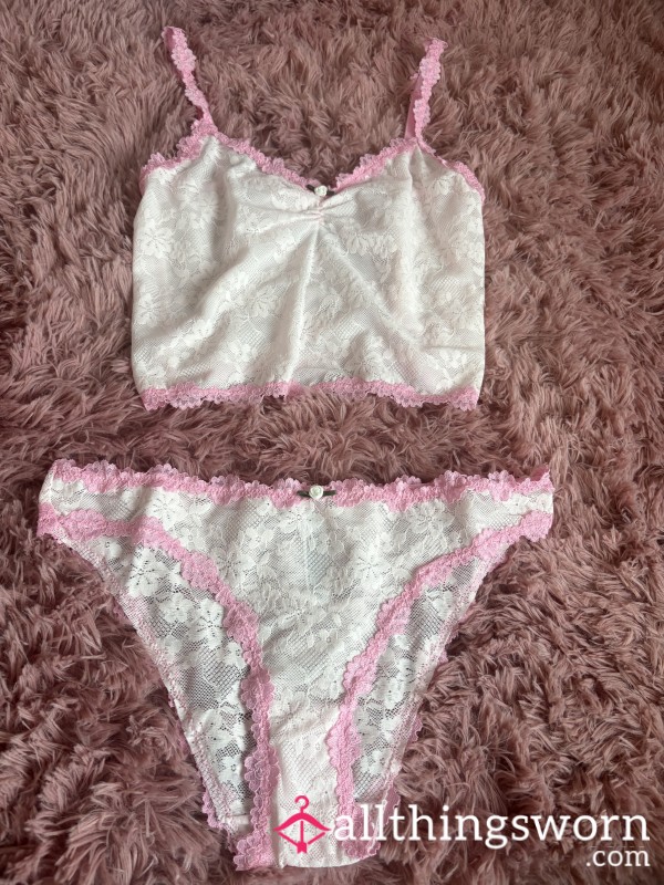 Lacey Pink And White Panties And Vest