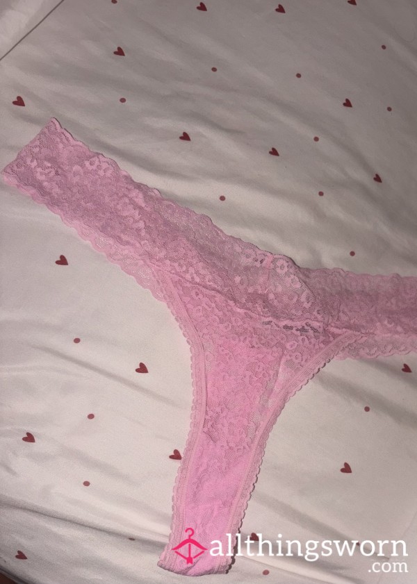 Lacey Pink Thongs Worn All Day Taken Off After I Filled Them 💦😈
