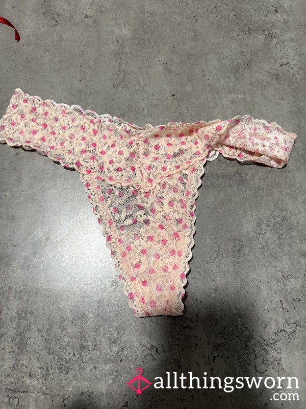 Lacey Pink Thong With Hearts