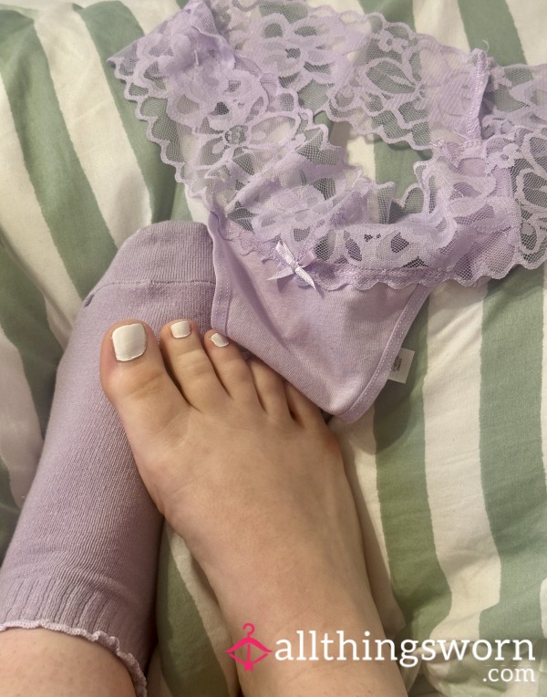Lacey Thong And Socks Set