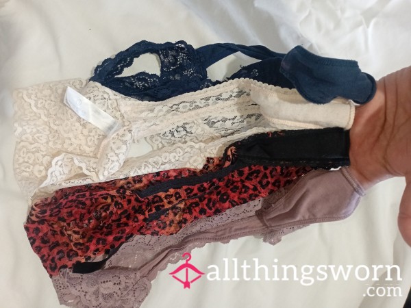 Worn Lacey Thongs With Gusset.