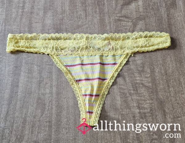 Lacey Yellow Striped Thong