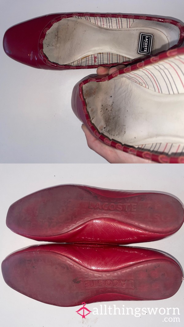 Lacoste Red Leather Ballet Flats - Incredibly Worn, Filthy And Smelly