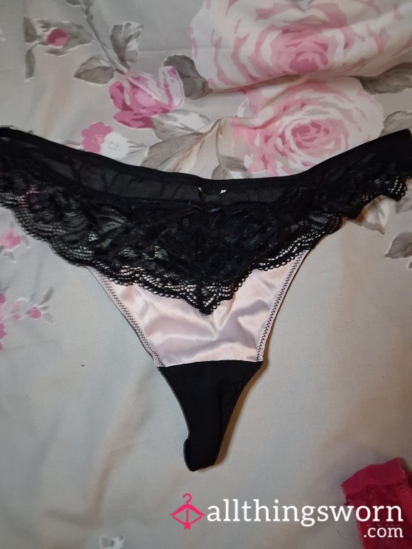 Lacy And Silky Black And Pink Thongs