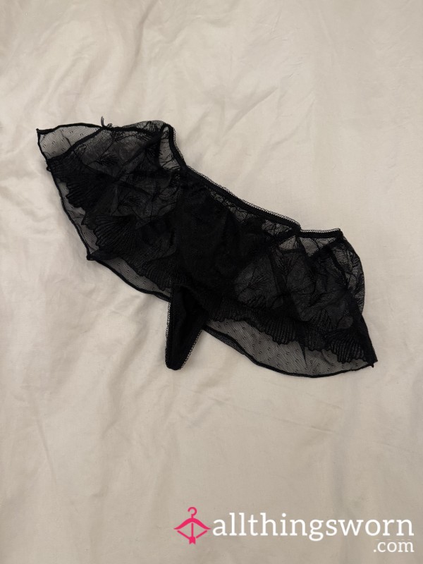 Lacy Black Thong With Skirt Detail