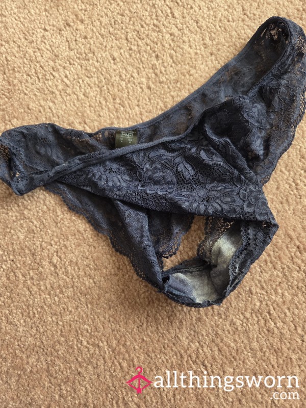 Lacy Blue Knickers Worn After Having Orgasm Very Stained