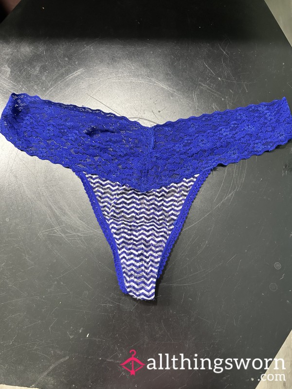 Lacy Blue & White Stripe Thong