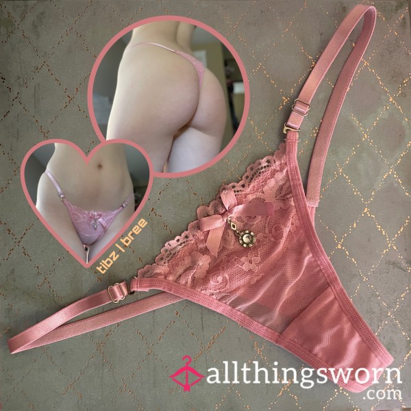 Lacy G-String W/ Dangly Jewelry - Pink - Tracked Shipping Included (USA & Canada)