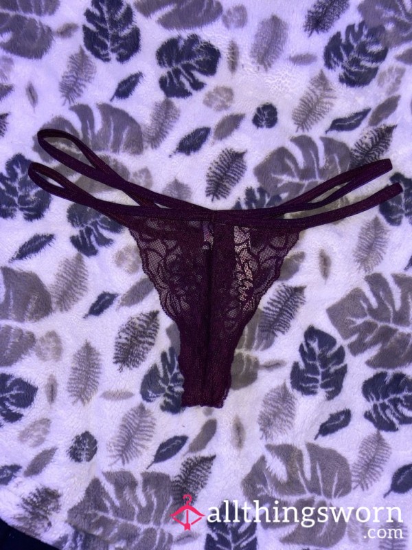 Lacy Maroon Strappy G-String