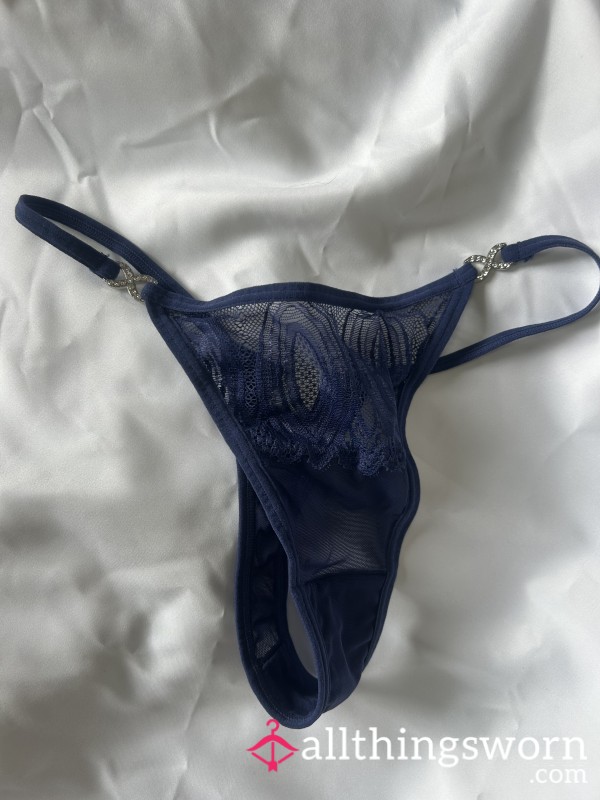 Lacy Navy Thong With Diamonte Detail 💋 Worn For You 💋