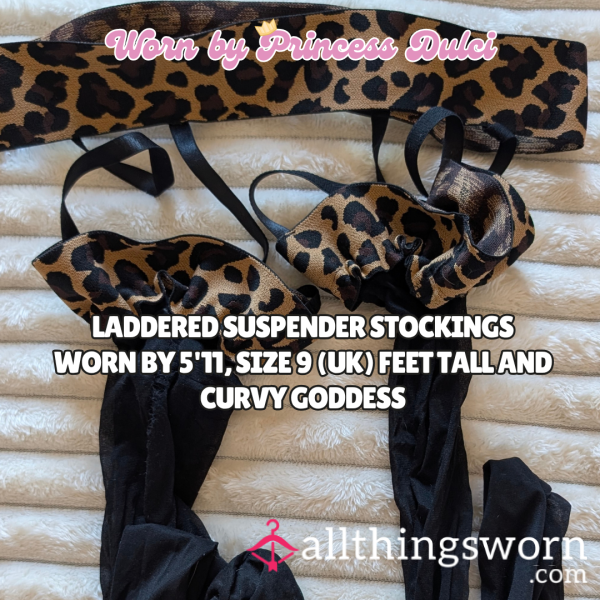 Laddered Worn MILFy Leopard Suspender Stockings