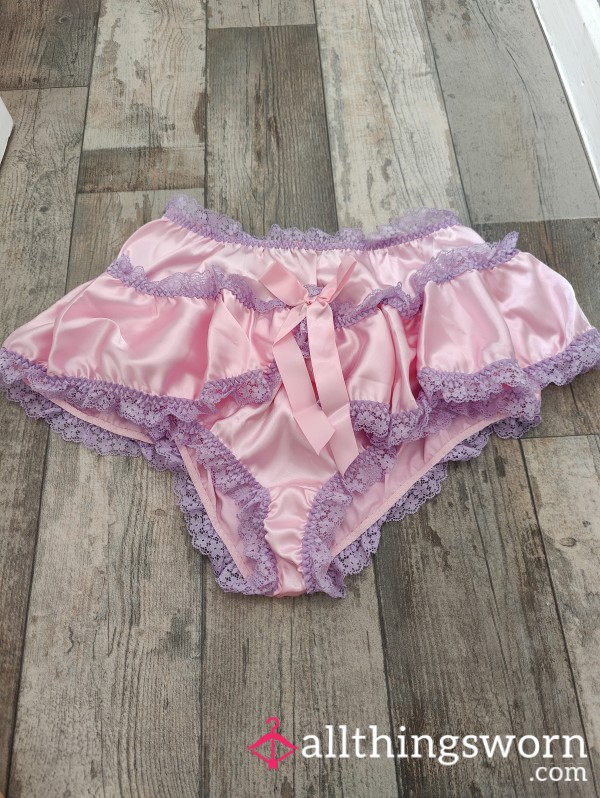 Ladies Pink Purple Silky Satin Cosplay Frilly Sissy Knickers Panties Small 8