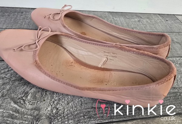 Ladies Well Worn Pink Flat Shoes For You Foot Fetish Lovers  Nice Smelly And Pungent Just As They Should Be !! -