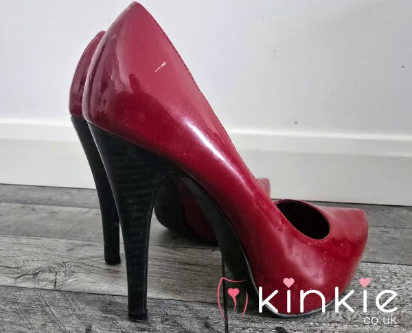 Ladies Well Worn Sl*tty Red Dom Heels For You Foot Fetish Slaves, Lovely Amount Of Dirty Staining