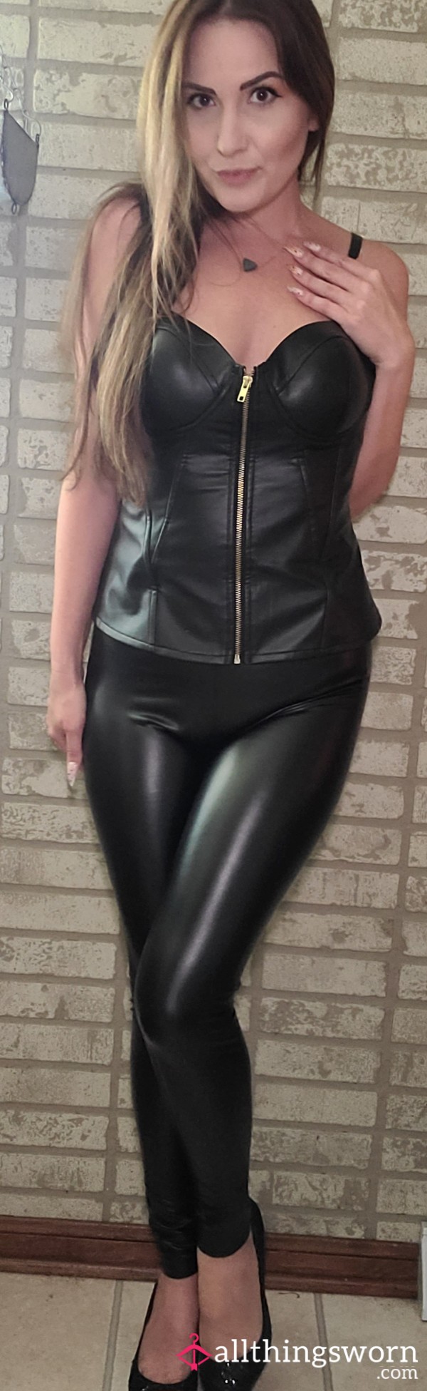 Large Black Faux Leather Zip Up Bustier Corset Top