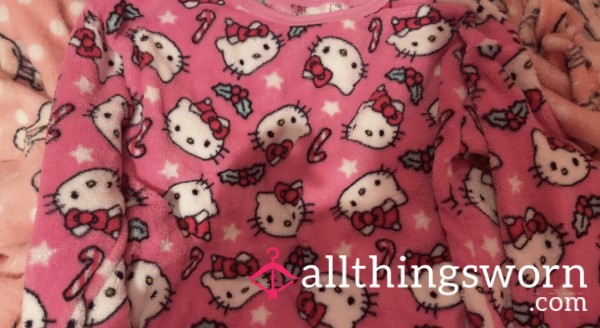 (Large) Hello Kitty Hot Pink Christmas Pajama Fuzzy Furry Soft Top 💗🎀