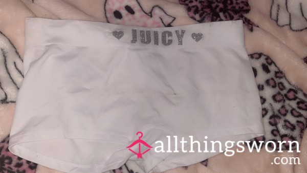 Large Juicy Couture White Glitter Boyshort Spandex Panties 🩶🐰
