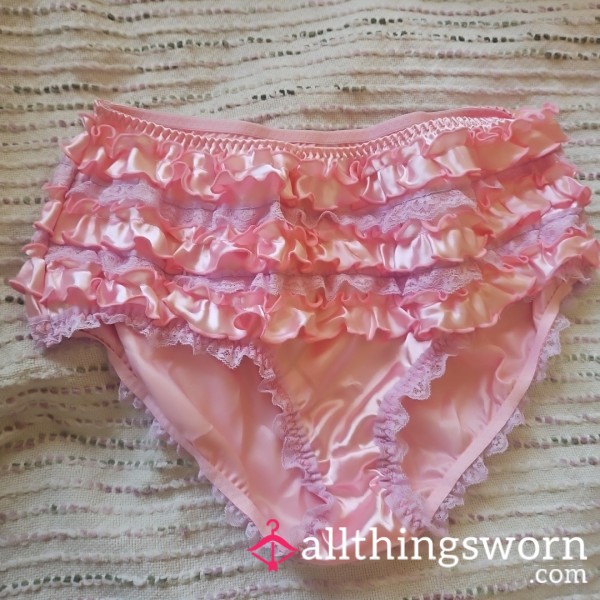 Large Pink Ruffle Panties With Purple Lace