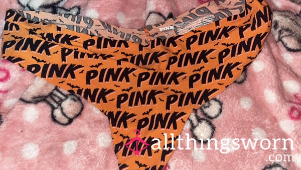(Large) PINK Victoria’s Secret Halloween Sp**ky Orange And Black Thong Panty 🖤