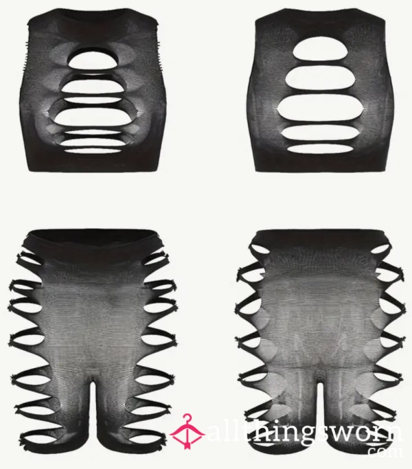 Lash Set With Crotchless Thigh High Stockings