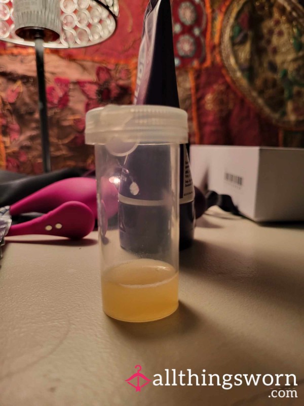 Last Night Harvest With My Boyfriend. My Precious Juice In A Bottle. Who Will Be The Lucky Owner??