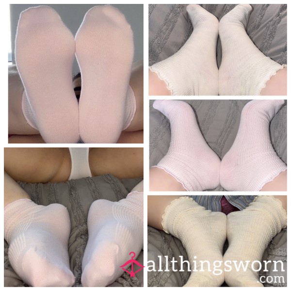 Laura Ashley Crew Socks 🤍 Available In Pale Pink And Pale Beige ✨ Includes 24 Hour Wear And Proof Of Wear Pics As Standard 🖤