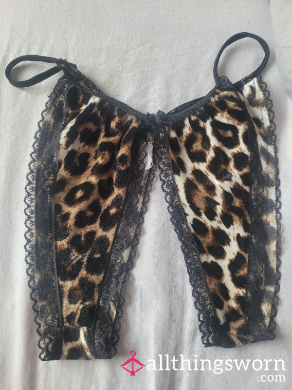 Leapard Print Worn Crotchless Panties