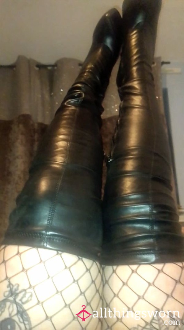 Leather Black Stiletto Boots 😝👠