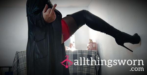 Leather Boots Jacket Flip Off