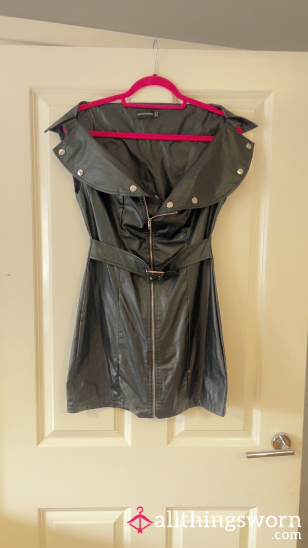 Leather Dress - Size 10 - PLT - Full Zipped Front / Bu*ton Detail — Sissy Dress 👗 — 📦 UK Delivery Included.