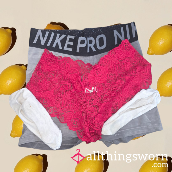 LEMONADE SOAKED SET - Nike Booty Gym Shorts, Lace Panties, Socks SOAKED In Lemonade