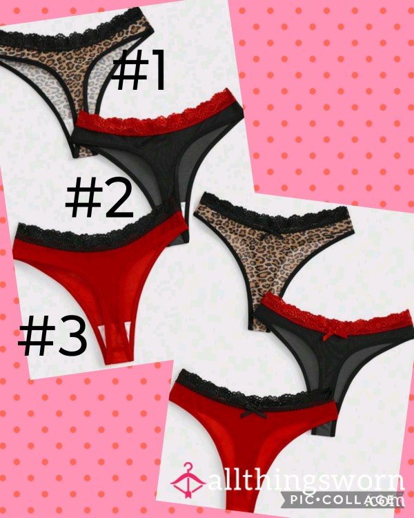 Leopard Mesh Lace Trim Thongs
