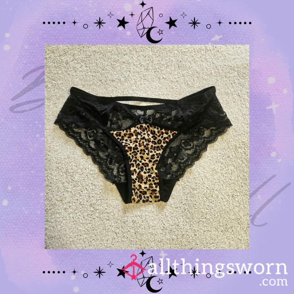 💖 Worn Leopard Print & Black Lace Panties 💖