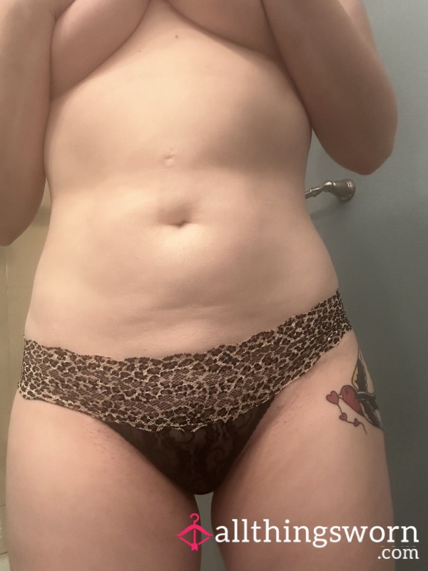 Leopard Print And Black Lace Thong Size Small