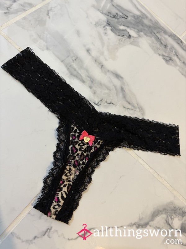 Leopard Print Black Lace Boux Avenue Thong
