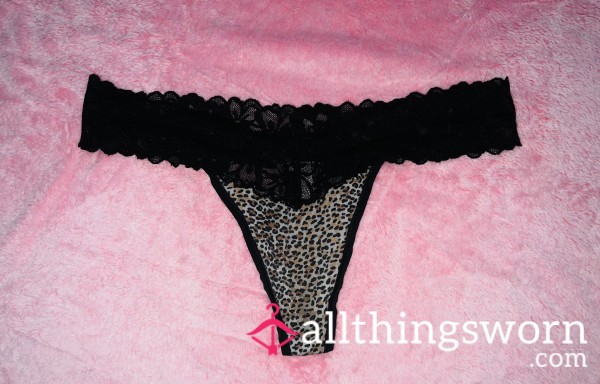 S**y Leopard Print Black Lace Thong