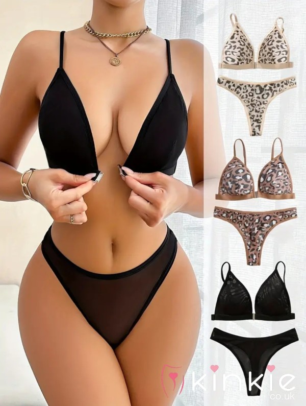 Leopard Print Bra & Thong Set Sz Large