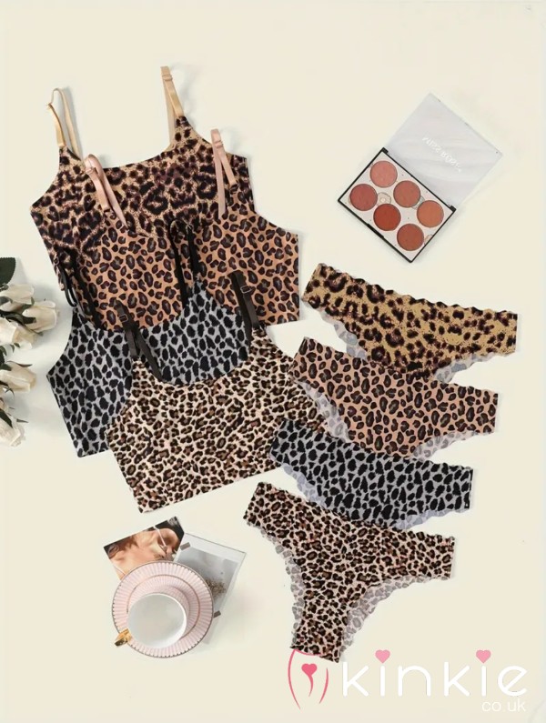 Leopard Print Bra & Thong Set Sz Large