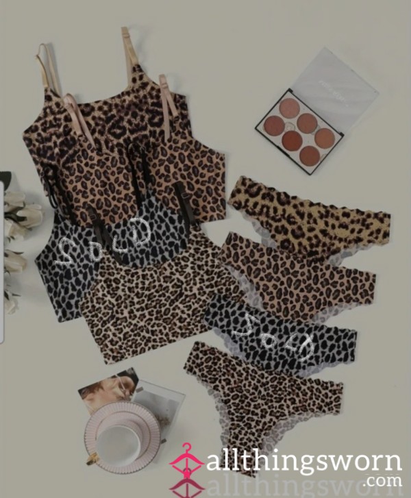 Leopard Print Bra & Thong Set Sz Large